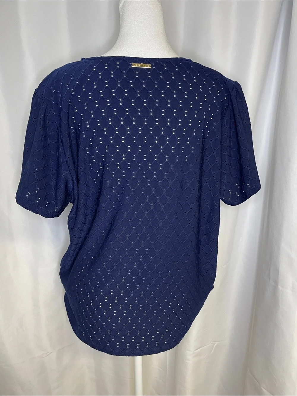 Michael Kors Navy Eyelet Side-Tie V-Neck Blouse